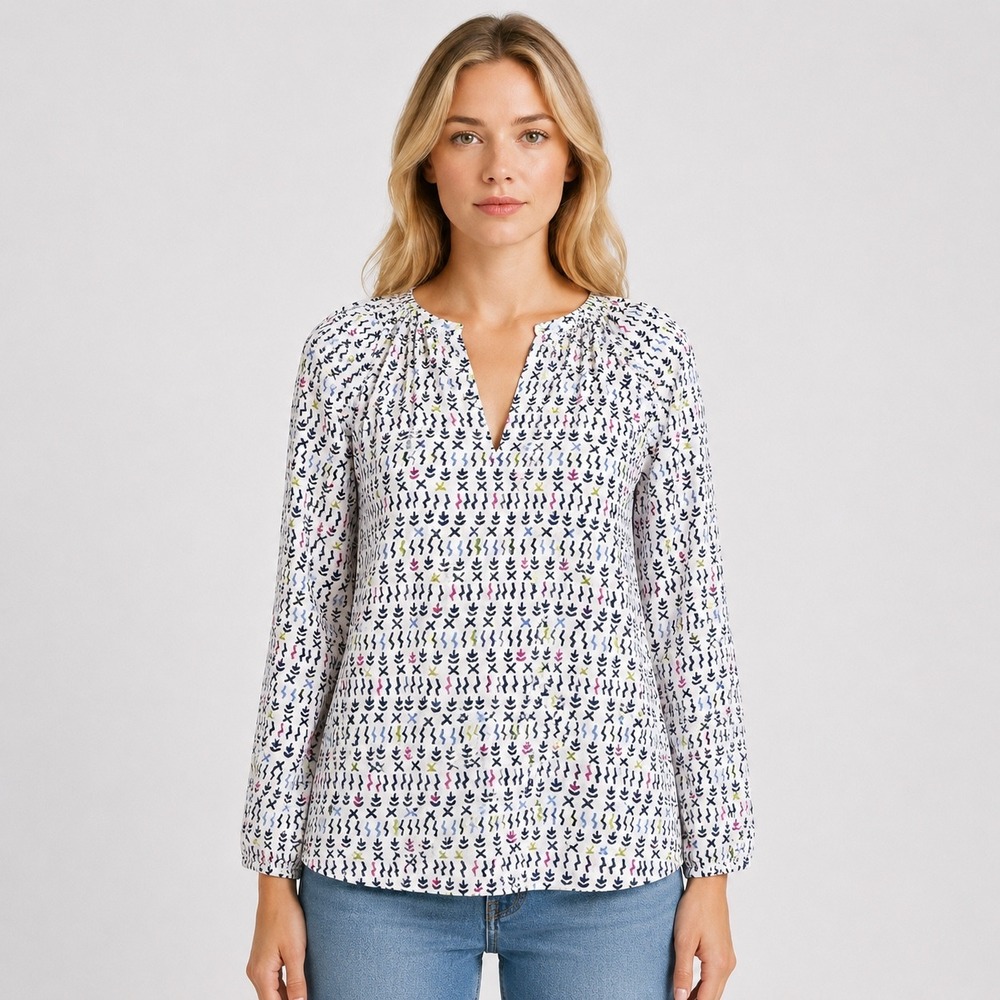 Roller Rabbit Abstract Print Peasant Soft Blouse Women Medium Boho Tunic Top